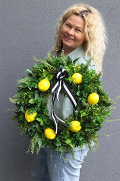 Citrones 3, zielony wianek na drzwi z owocami, śr.50cm