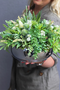 Fenia Tyliana, kompozycja sukulenty w lustrzanej misie, wym.33x40cm 