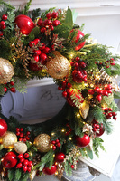 Dynastia, złoto-czerwony świąteczny wianek LED