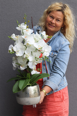 Modern Home, sztuczny storczyk w biało-srebrnej osłonce, wys.67cm 