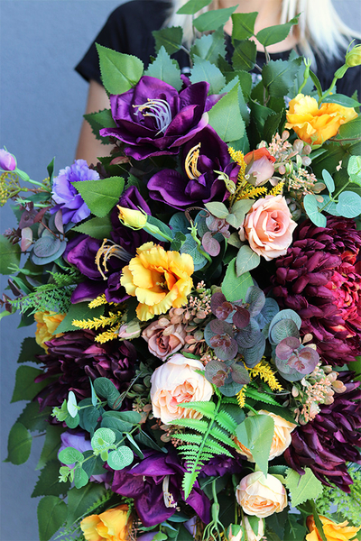 Jesienna Pora, fioletowo-żółta wiązanka nagrobna