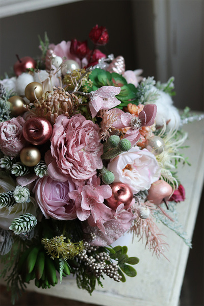 Pastelova Zima, welurowy flowerbox świąteczny