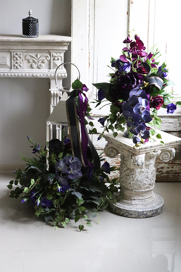 Angelo Garden Violet 2, komplet dekoracji nagrobnych, lampion + bukiet