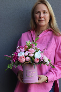 Pinacolada, różowy flowerbox welurowy, wys.36cm