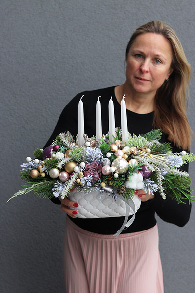 Fioletina, zestaw dekoracji świątecznych, girlanda + stroik