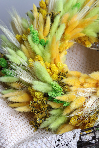 Żółty Sen, dekoracyjny wianek z suszem