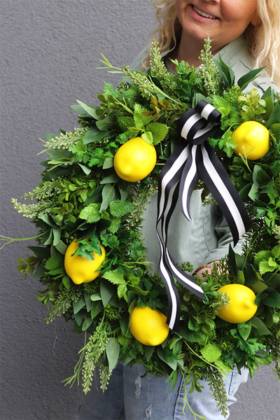 Citrones 3, zielony wianek na drzwi z owocami