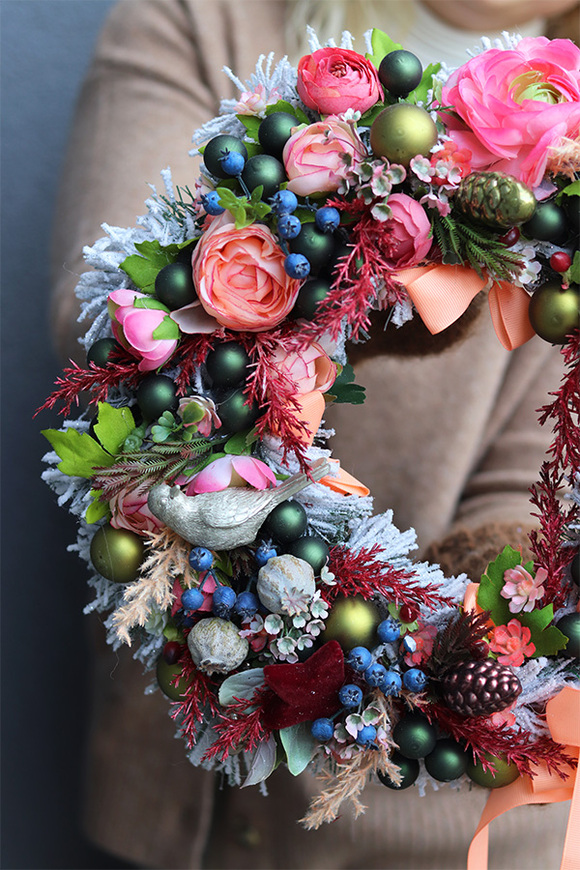 Winter Bird, barwny zimowy wianek