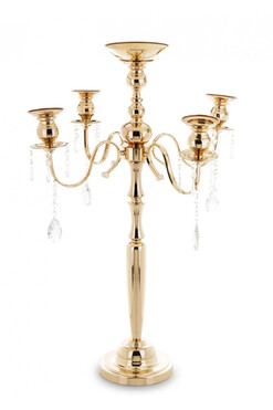Złoty Blichtr, złoty świecznik z kryształkami, B, wys.86cm
