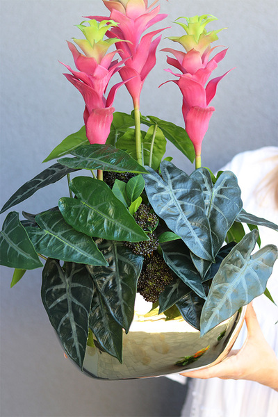 Bromelia Róż, sztuczna roślina w doniczce