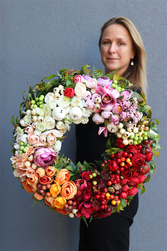 efektowny tęczowy wianek, Kolory Świata, śr.49cm