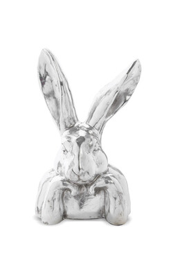 Zając Myśliciel A, figurka zajączek wielkanocny, srebrny, wys.37cm