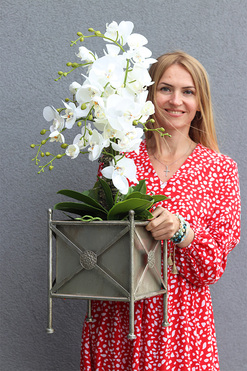 OD RĘKI Silver Como Big, sztuczny storczyk w donicy na stojaku, wys.80cm