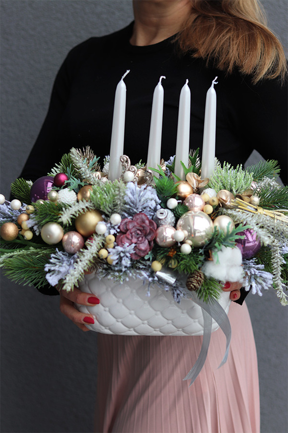 Fioletina, zestaw dekoracji świątecznych, girlanda + stroik