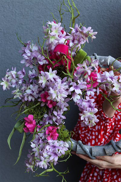 Hiacynty i Bugenwilla, wielkanocny wianek na drzwi