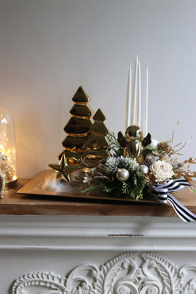 Golden Trees, adwentowy stroik ze świecami na tacce