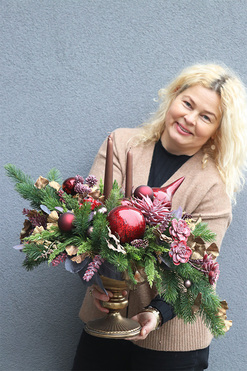 Exclusive Ferrano, świąteczny stroik w metalowym pucharze, wym.50x63cm