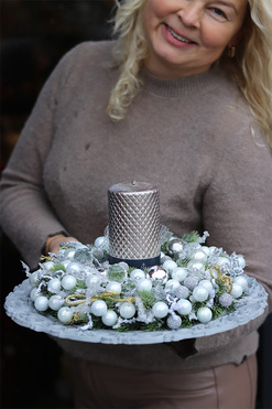 Silverita, stroik ze świecą na talerzu, wym.16x33cm 