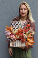 Jesiennie w Domu, kompozycja w drewnianej skrzynce, wym.41x42x22cm