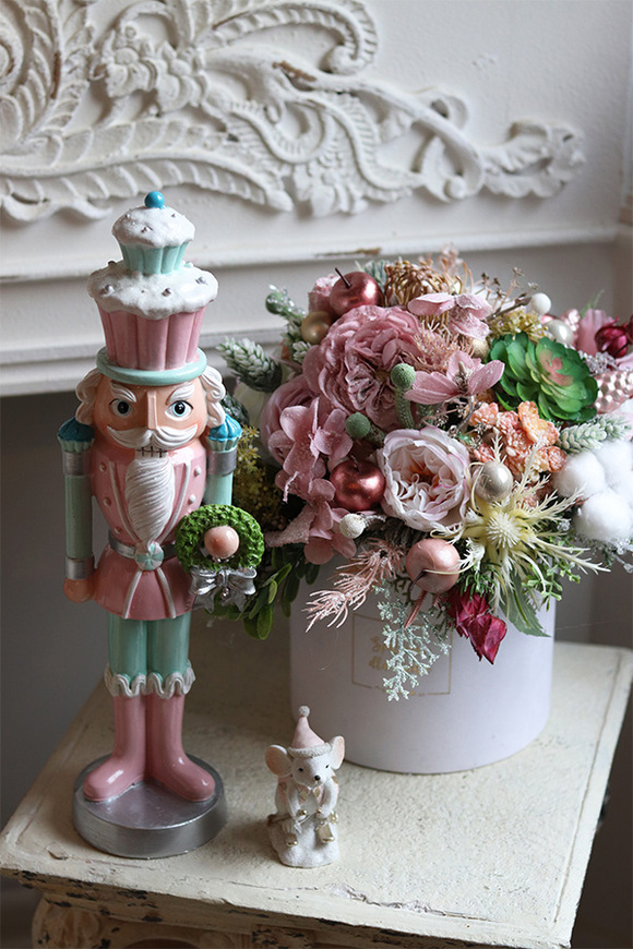 Pastelova Zima, welurowy flowerbox świąteczny