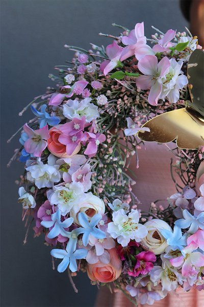 Letnie Motyle, pastelowy wianek dekoracyjny, śr.29cm 