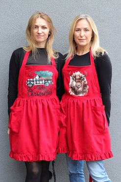 OD RĘKI Christmas Kitchen, świąteczny fartuch kuchenny, czerwony B, dł.72cm