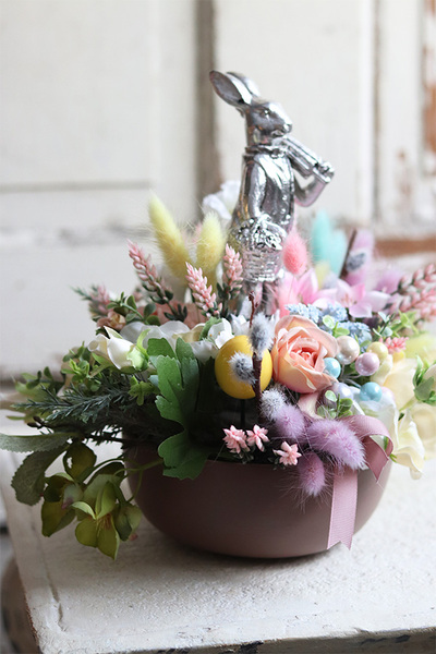 kompozycja / stroik wielkanocny, Zajączek z Parasolem, wym.24x27cm