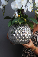 Rozetia Silver, sztuczny storczyk w lustrzanej donicy