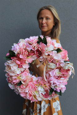 wianek na drzwi Różowa Hortensja Nuova, śr.42cm 