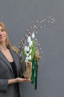 Wielkanocne Złotko, stroik wielkanocny z tulipanami