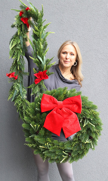 Natural Christmas Velvet, iglasty wianek z kokardą