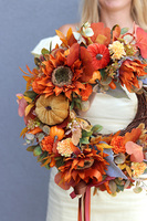 Dynieta, asymetryczny jesienny wianek na drzwi, śr.40cm