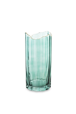 Green Flower Glass D, szklany wazon ze złotą krawędzią, wym.25x12cm
