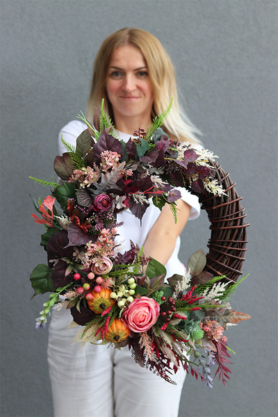 Jesienna Ramona, asymetryczny dekoracyjny wianek