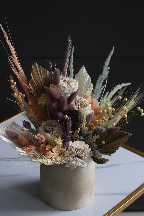 Orfitta Beige, welurowy flowerbox boho z suszem