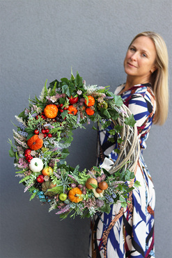 Poranna Refina, jesienny wianek z dyniami, rozp.60cm