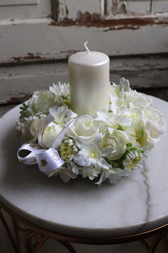 biały stroik komunijny, Pierwsza Komunia Św., wym.14x23cm 