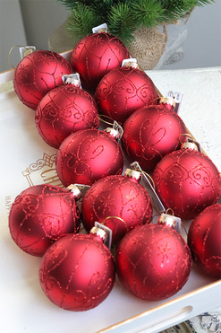 Red Elegance, szklane bombki w pudełku, 12 sztuk