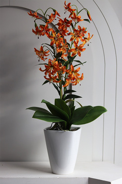 Pomarańczowa Łuna Thai, sztuczny storczyk w donicy, wys.66cm