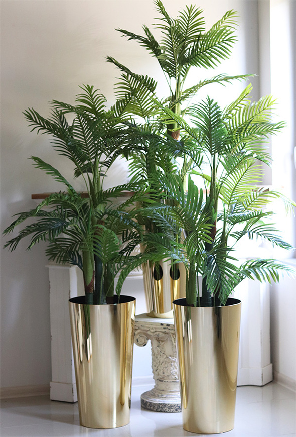 Areca Golderia, wysokiej jakości sztuczna palma w złotej donicy
