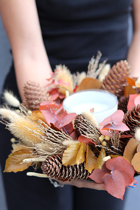 Boho Candle A, dekoracyjny wianek ze stabilizowanych roślin, śr.30cm