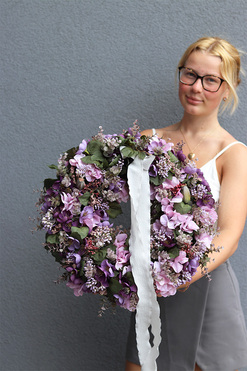 Fioletowa Kraina, fioletowy wianek na drzwi, śr.43cm