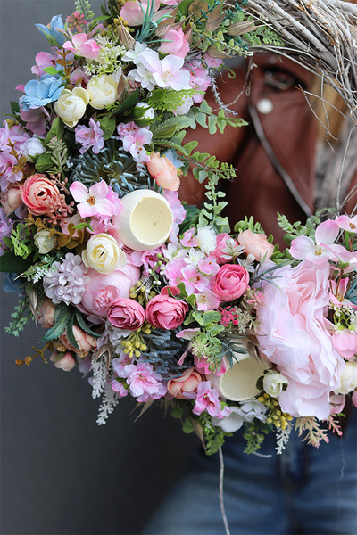 Delinia Pink, asymetryczny różowy wianek