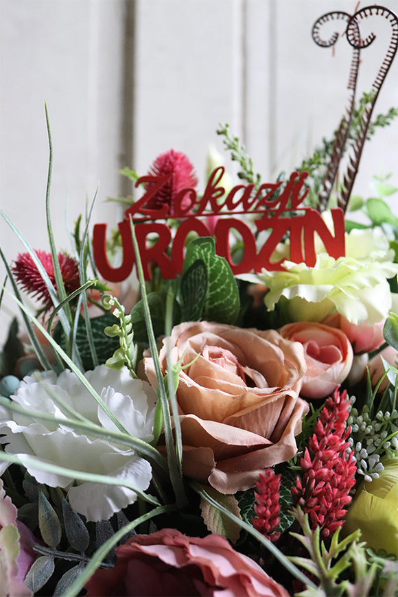 Felinea, welurowy flowerbox z życzeniami, wys.49cm 