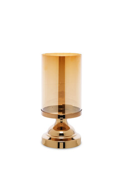 Amber Tall B, złoty świecznik kryształowy na nodze, wys.28cm 