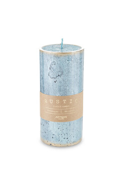 Rustic Patin, turkusowa świeca walec, cienki, wys.15cm