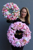 Arabeska 2, bogaty pastelowy wianek na drzwi, śr.34cm