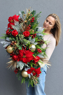 Red&Gold, świąteczna wiązanka nagrobna, dł.90cm 