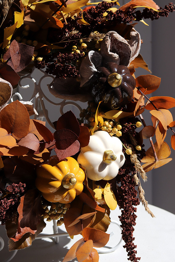 Boho Pumpkins, dekoracyjny wianek ze stabilizowanych roślin, śr.40cm