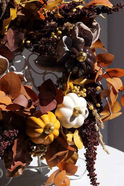 Boho Pumpkins, dekoracyjny wianek ze stabilizowanych roślin, śr.40cm